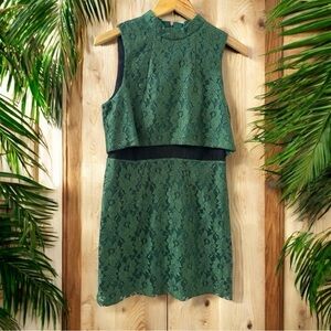 TOPSHOP Forest Green Lace Bodycon Mini Dress - Size 8